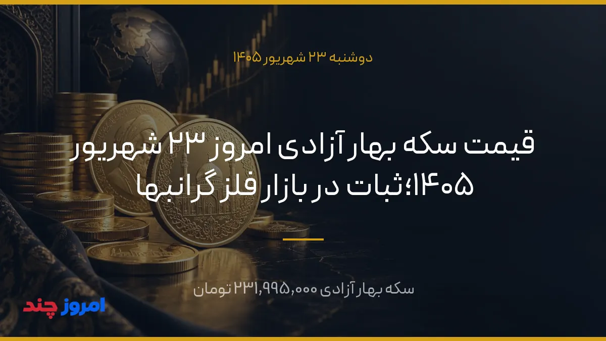 قیمت سکه بهار آزادی امروز ۲۳ شهریور ۱۴۰۵؛ثبات در بازار فلز گرانبها — ۲۳ شهریور ۱۴۰۵