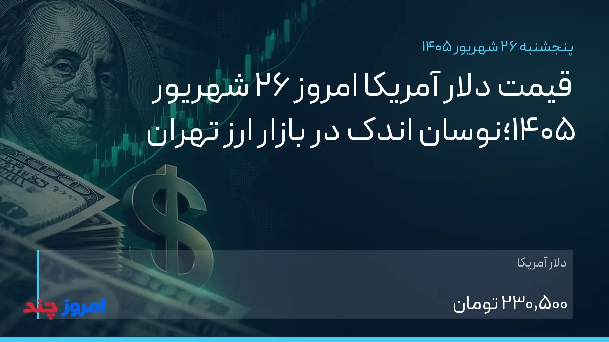 قیمت دلار آمریکا امروز ۲۶ شهریور ۱۴۰۵؛نوسان اندک در بازار ارز تهران — ۲۶ شهریور ۱۴۰۵