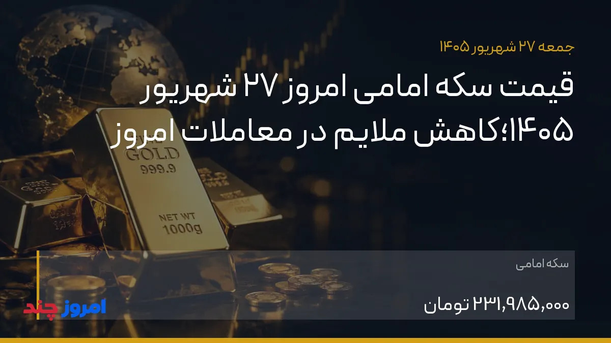 قیمت سکه امامی امروز ۲۷ شهریور ۱۴۰۵؛کاهش ملایم در معاملات امروز — ۲۷ شهریور ۱۴۰۵