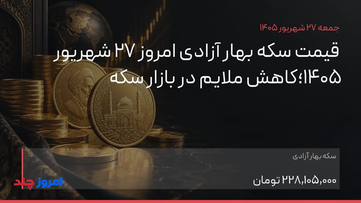 قیمت سکه بهار آزادی امروز ۲۷ شهریور ۱۴۰۵؛کاهش ملایم در بازار سکه — ۲۷ شهریور ۱۴۰۵