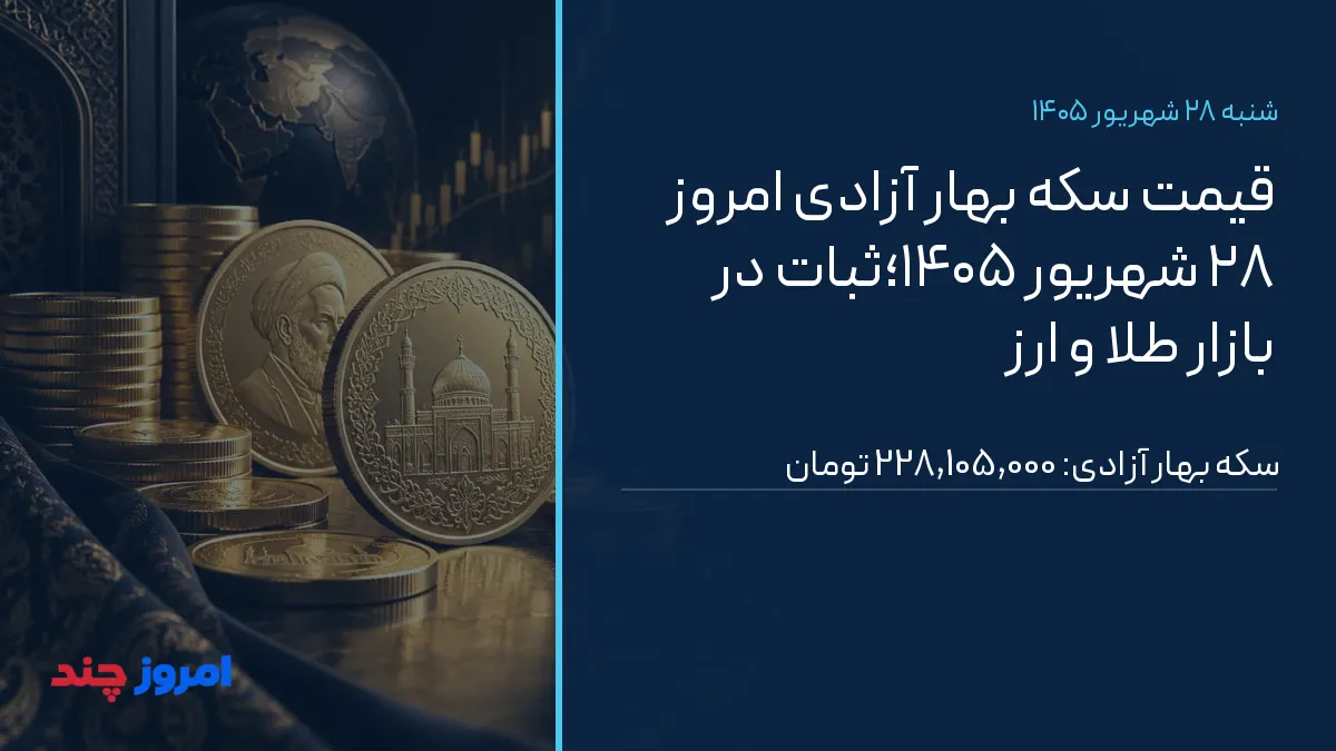 قیمت سکه بهار آزادی امروز ۲۸ شهریور ۱۴۰۵؛ثبات در بازار طلا و ارز — ۲۸ شهریور ۱۴۰۵