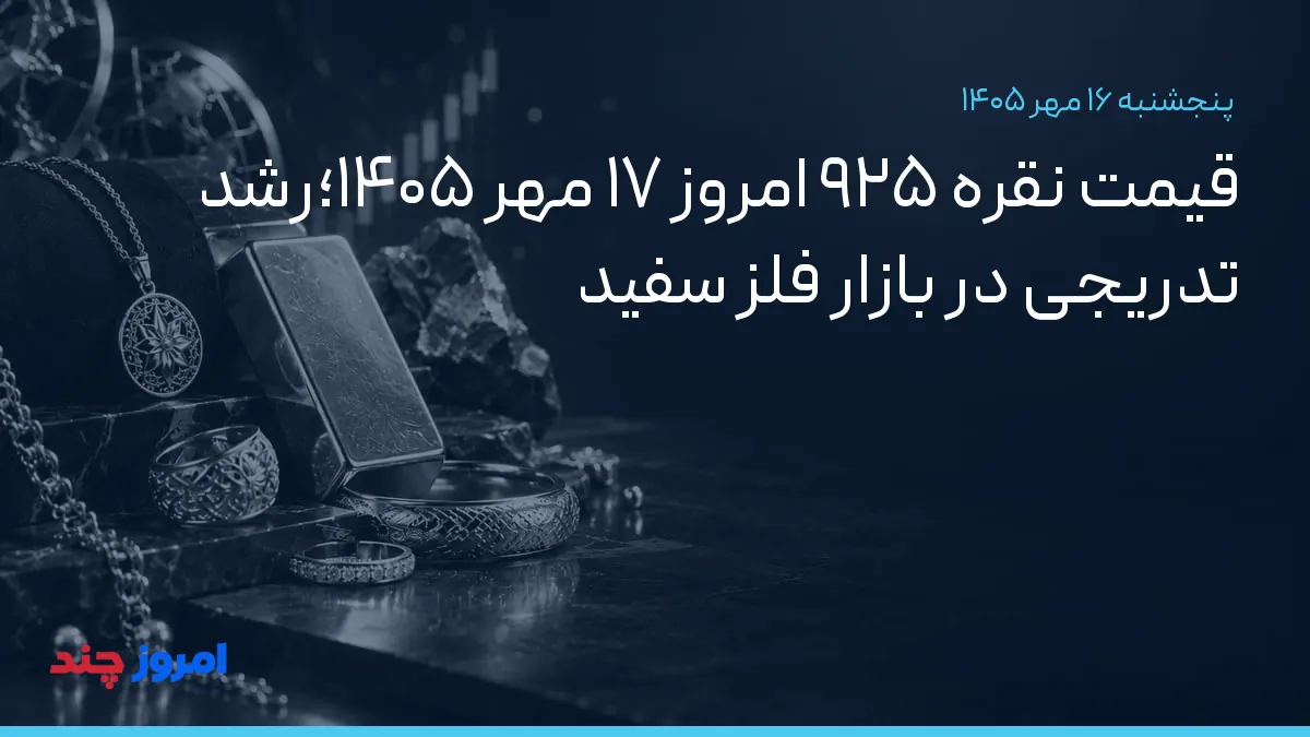 قیمت نقره ۹۲۵ امروز ۱۷ مهر ۱۴۰۵؛رشد تدریجی در بازار فلز سفید — ۱۶ مهر ۱۴۰۵