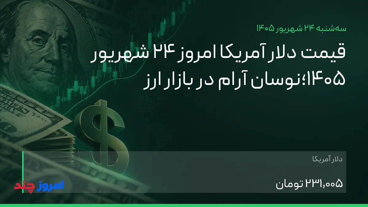 قیمت دلار آمریکا امروز ۲۴ شهریور ۱۴۰۵؛نوسان آرام در بازار ارز — ۲۴ شهریور ۱۴۰۵