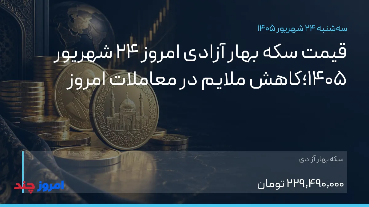 قیمت سکه بهار آزادی امروز ۲۴ شهریور ۱۴۰۵؛کاهش ملایم در معاملات امروز — ۲۴ شهریور ۱۴۰۵