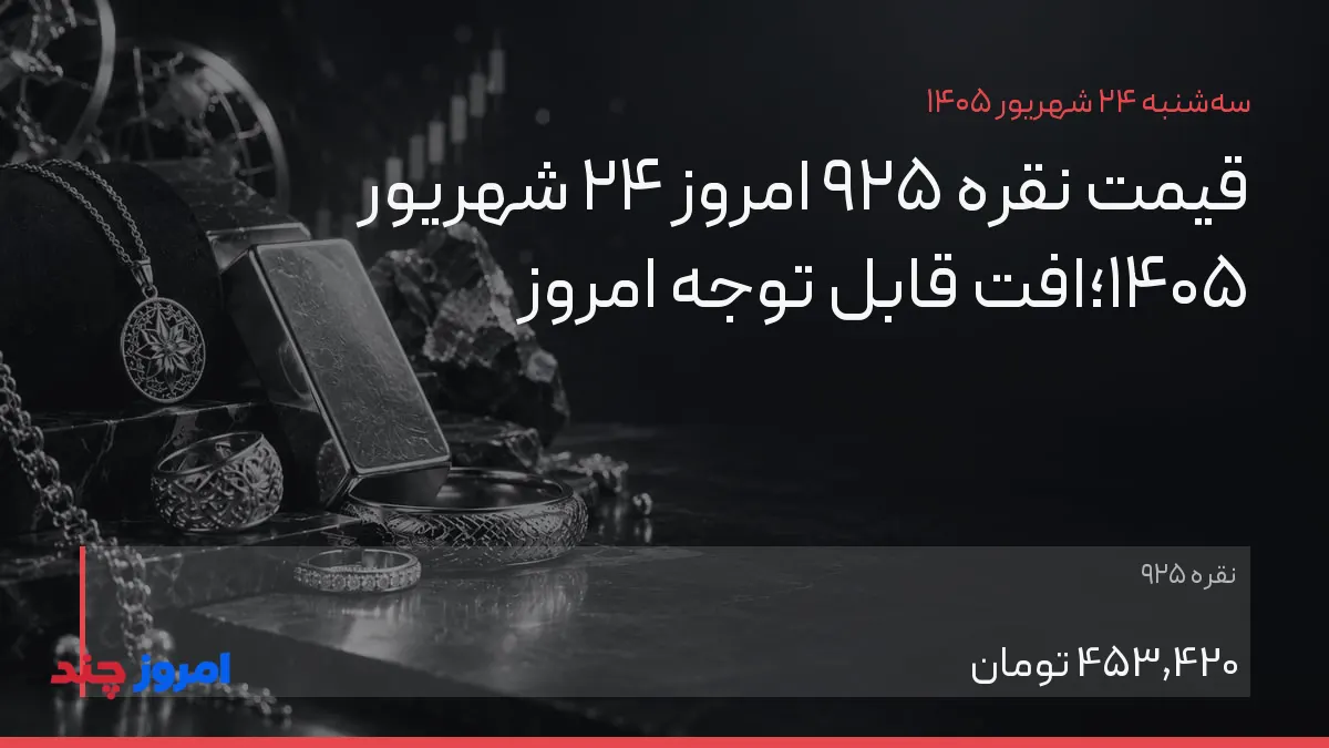 قیمت نقره ۹۲۵ امروز ۲۴ شهریور ۱۴۰۵؛افت قابل توجه امروز — ۲۴ شهریور ۱۴۰۵