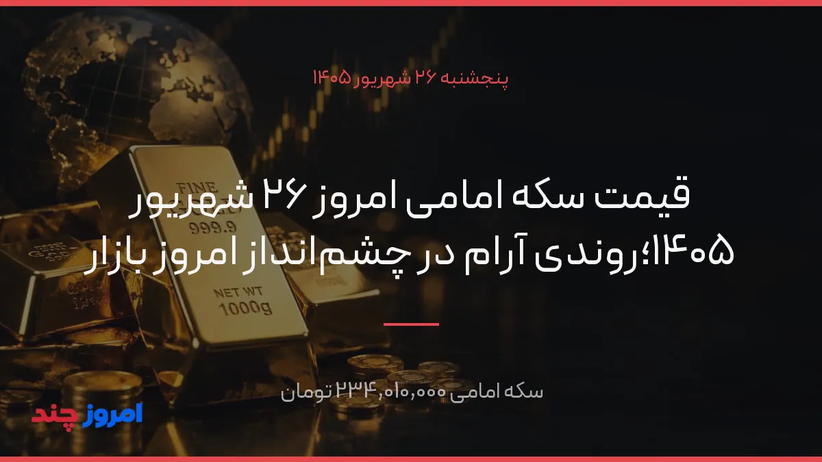 قیمت سکه امامی امروز ۲۶ شهریور ۱۴۰۵؛روندی آرام در چشمانداز امروز بازار — ۲۶ شهریور ۱۴۰۵