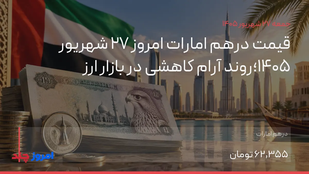 قیمت درهم امارات امروز ۲۷ شهریور ۱۴۰۵؛روند آرام کاهشی در بازار ارز — ۲۷ شهریور ۱۴۰۵