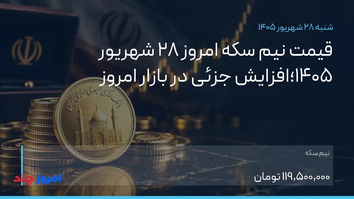 قیمت نیم سکه امروز ۲۸ شهریور ۱۴۰۵؛افزایش جزئی در بازار امروز — ۲۸ شهریور ۱۴۰۵
