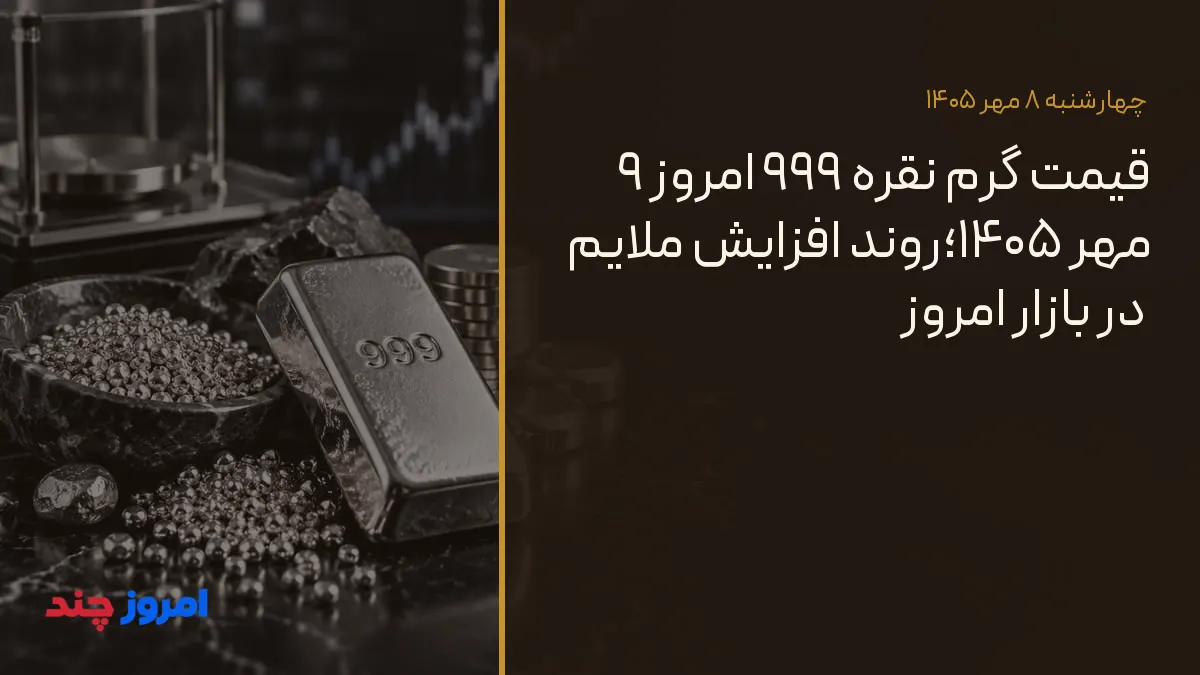 قیمت گرم نقره ۹۹۹ امروز ۹ مهر ۱۴۰۵؛روند افزایش ملایم در بازار امروز — ۸ مهر ۱۴۰۵