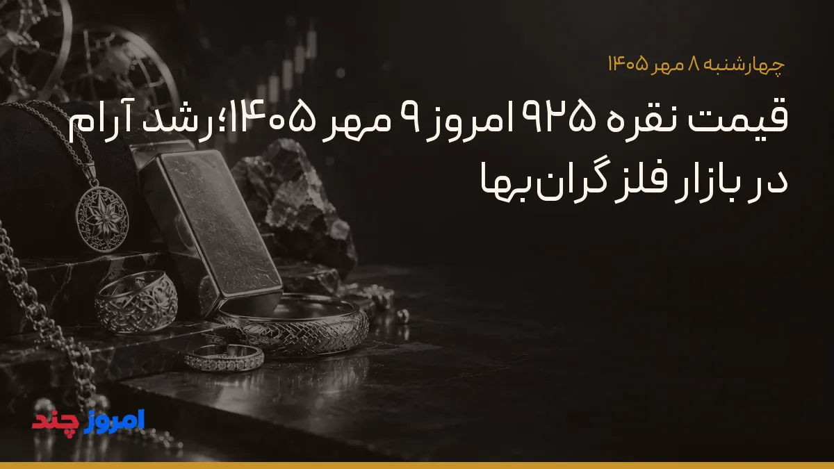 قیمت نقره ۹۲۵ امروز ۹ مهر ۱۴۰۵؛رشد آرام در بازار فلز گران‌بها — ۸ مهر ۱۴۰۵