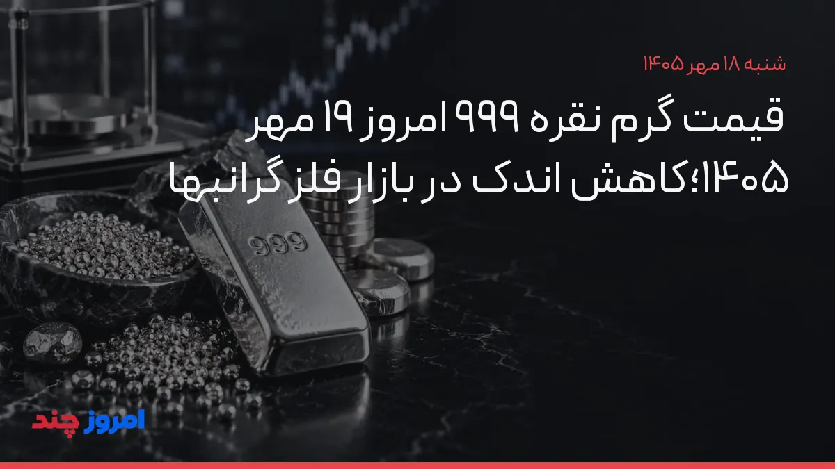 قیمت گرم نقره ۹۹۹ امروز ۱۹ مهر ۱۴۰۵؛کاهش اندک در بازار فلز گرانبها — ۱۸ مهر ۱۴۰۵